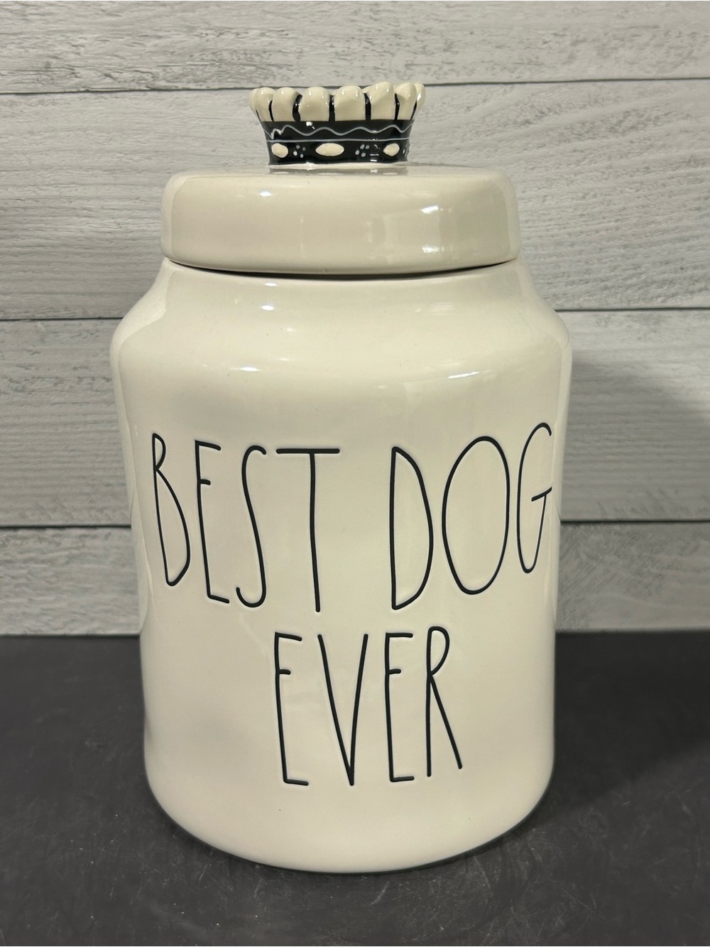 Rae Dunn White Ceramic "Best Dog Ever" Treat Canister